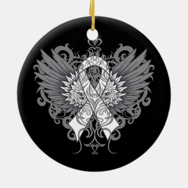 Lung Cancer Cool Wings Ceramic Tree Decoration (Back)