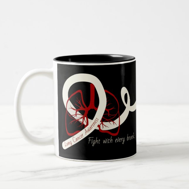 Lung Cancer Fight, lungs and ribbon Two-Tone Coffee Mug (Left)