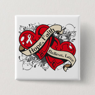 Lung Cancer Hope Faith Dual Hearts 15 Cm Square Badge