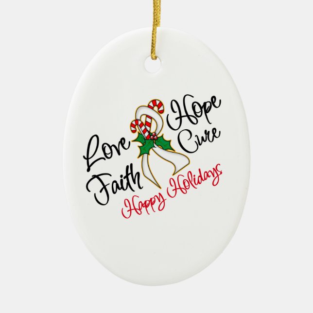 Lung Cancer Love Hope Holidays Ceramic Tree Decoration (Front)
