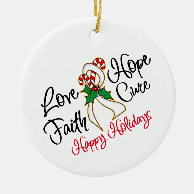 Lung Cancer Love Hope Holidays Ceramic Tree Decoration (Front)