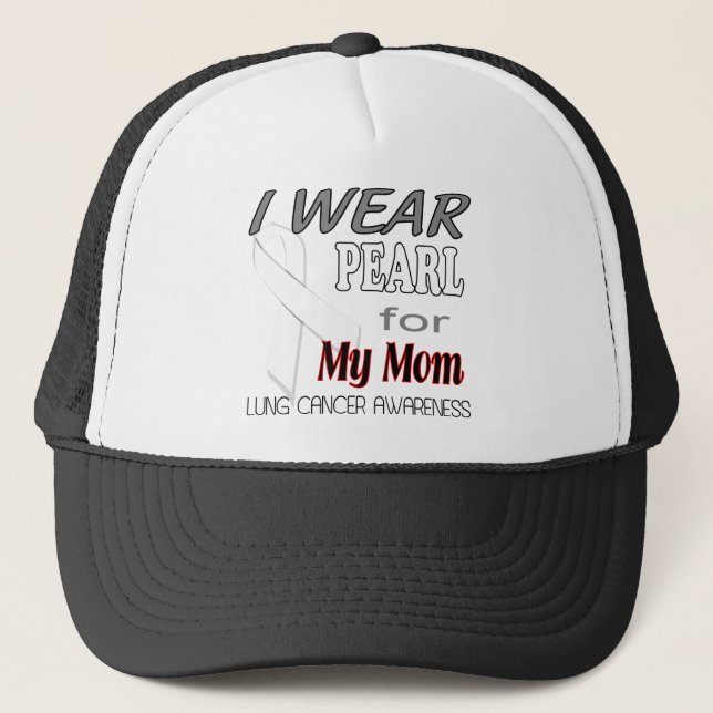 Lung Cancer Pearl Ribbon Awareness T Shirt Trucker Hat (Front)
