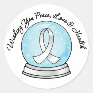 Lung Cancer Ribbon Merry Christmas Snowglobe Classic Round Sticker