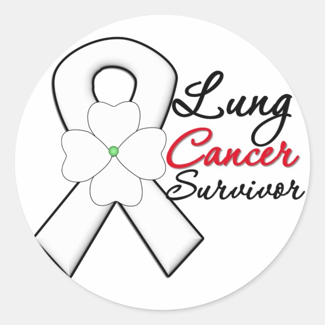 Lung Cancer Survivor Flower Ribbon Classic Round Sticker (Front)