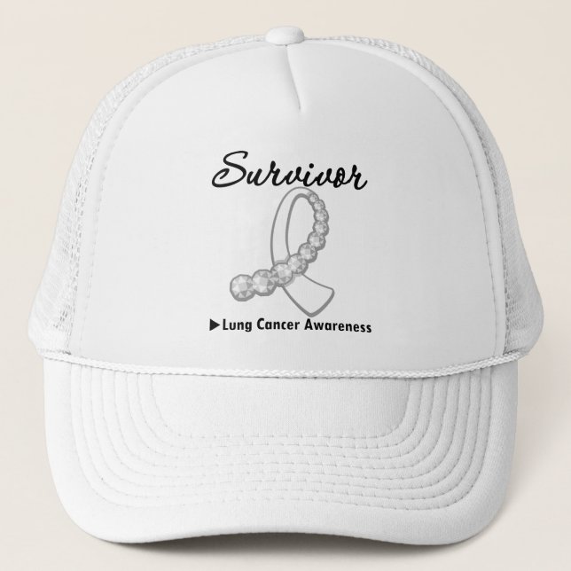 Lung Cancer Survivor Gemstone Ribbon Trucker Hat (Front)