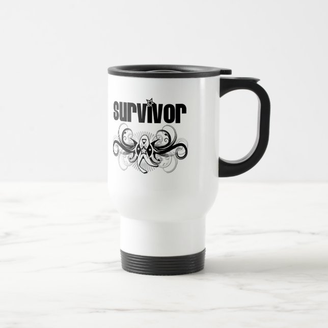 Lung Cancer Survivor Grunge Winged Emblem Travel Mug (Right)