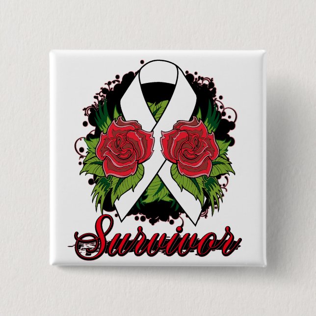 Lung Cancer Survivor Rose Tattoo 15 Cm Square Badge (Front)
