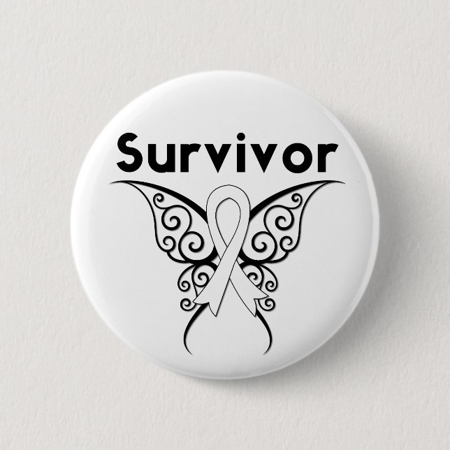 Lung Cancer Survivor Tribal Butterfly 6 Cm Round Badge (Front)