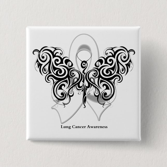 Lung Cancer Tribal Butterfly Ribbon 15 Cm Square Badge (Front)