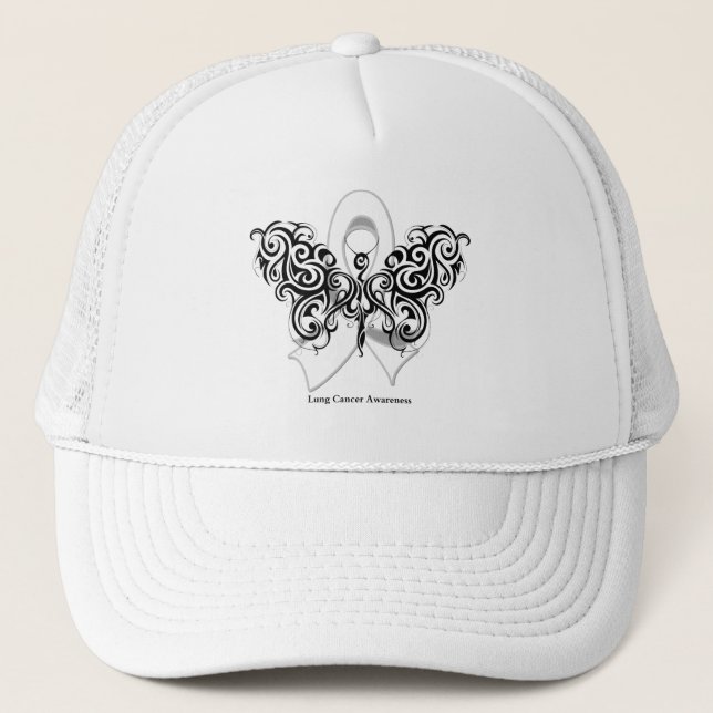 Lung Cancer Tribal Butterfly Ribbon Trucker Hat (Front)