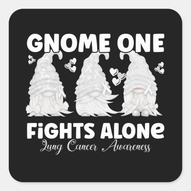 Lung Cancer White Ribbon Gnome Square Sticker (Front)