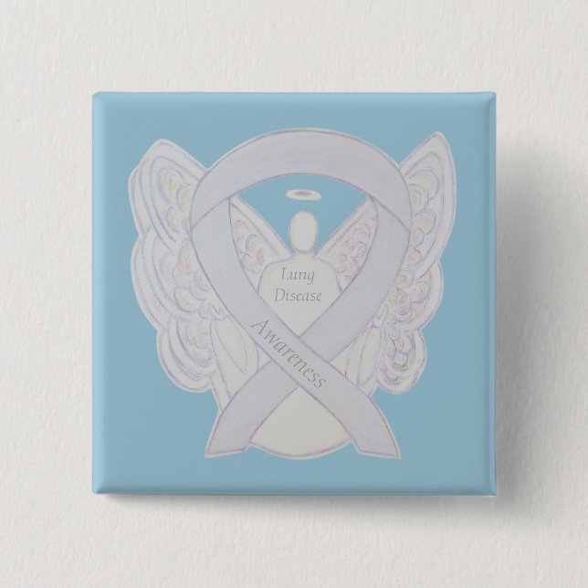 Lung Disease Awareness Angel Pearl Ribbon Art Pin (Front)