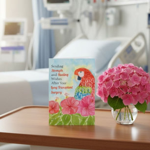 Lung Transplant Healing Scarlet Macaws, Hibiscus Card