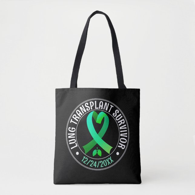Lung Transplant Survivor Green Ribbon Custom Tote Bag (Front)