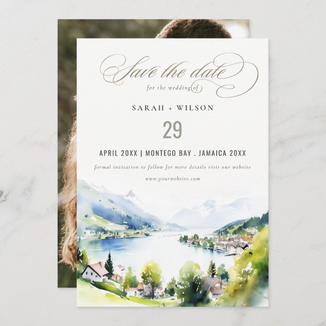 Lungern Switzerland Landscape Wedding Photo Save The Date (Front/Back)