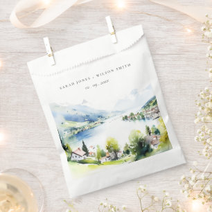 Lungern Switzerland Watercolor Landscape Wedding Favour Bags