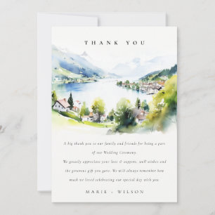 Lungern Switzerland Watercolor Landscape Wedding Thank You Card