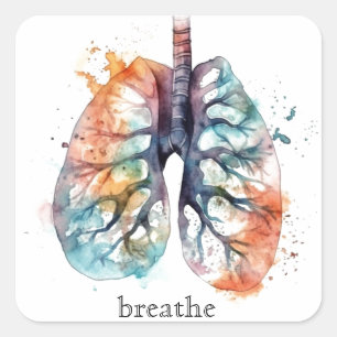 Lungs, breathing like a tree in watercolor square sticker