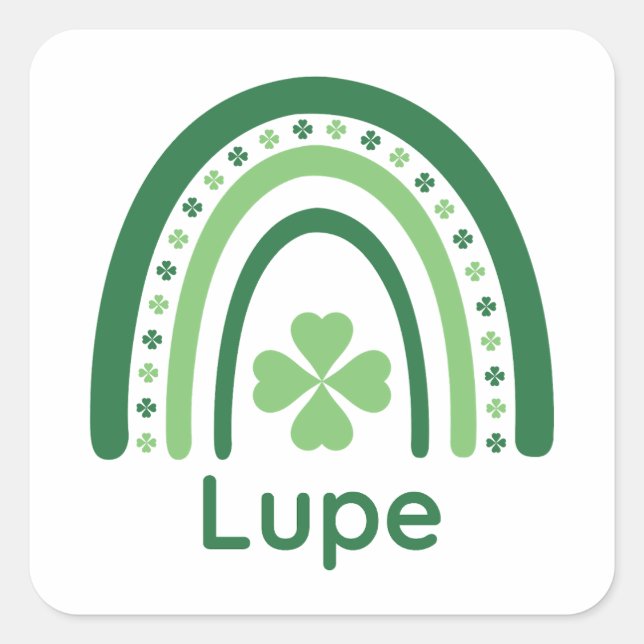 Lupe Name Clover Boho Rainbow Square Sticker (Front)