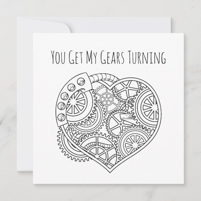 Lupercalia Steampunk Heart Gears Turning Valentine Holiday Card (Front)
