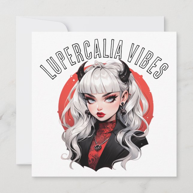 Lupercalia Vibes Gothic Demon Girl Valentine's Day Holiday Card (Front)