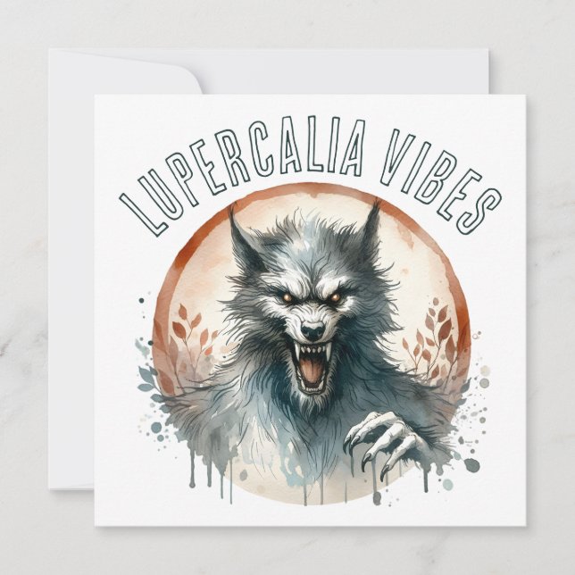 Lupercalia Vibes Werewolf Valentine's Day Holiday Card (Front)