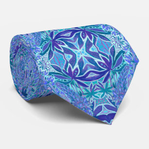 Lupine Flowers Bohemian Arabesque Pattern Blue Tie