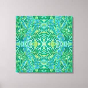 Lupine Flowers Bohemian Arabesque Pattern Green Canvas Print