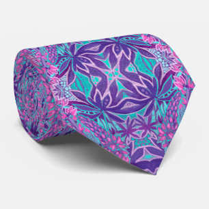 Lupine Flowers Bohemian Arabesque Pattern Pink Tie