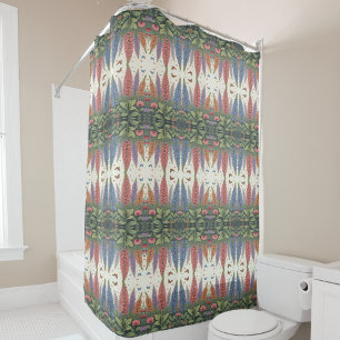 Lupine Flowers Butterflies Vintage Floral Pattern Shower Curtain