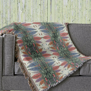 Lupine Flowers Butterflies Vintage Floral Pattern Throw Blanket