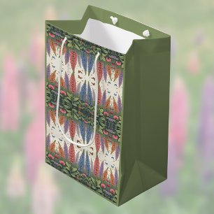 Lupine Flowers n Butterflies Vintage Pattern Medium Gift Bag