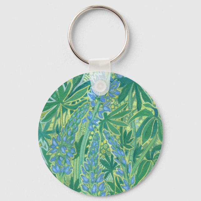 Lupine Flowers, Summer Wildflowers Floral Painting Key Ring (Front)