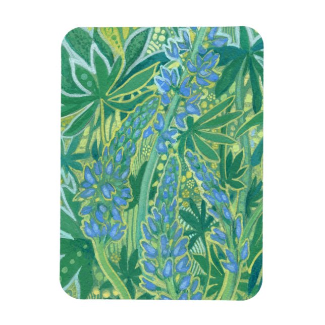 Lupine Flowers, Summer Wildflowers Floral Painting Magnet (Vertical)