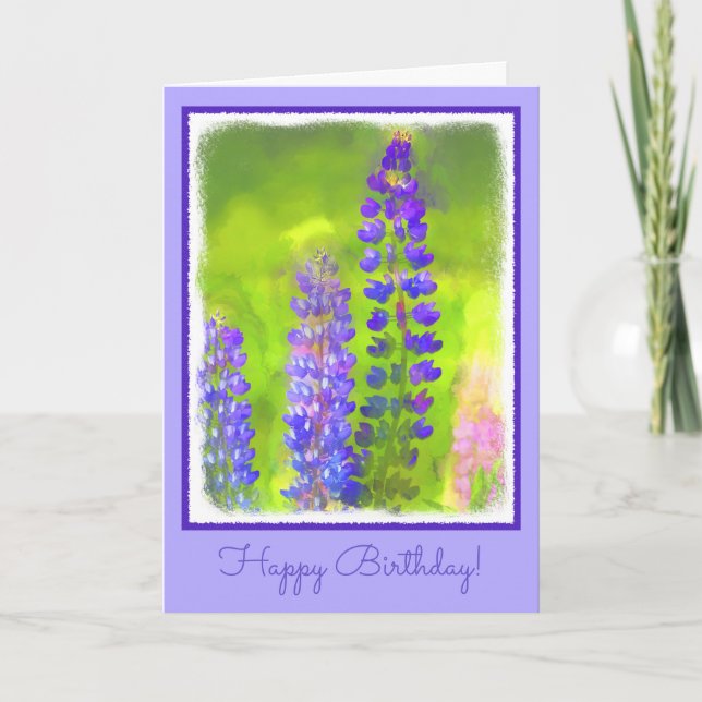 Lupine Painting - Original Flower Art Card (Front)