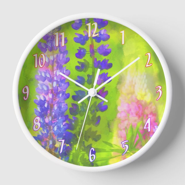 Lupine Painting - Original Flower Art Clock (Front)