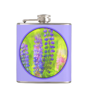 Lupine Painting - Original Flower Art Hip Flask
