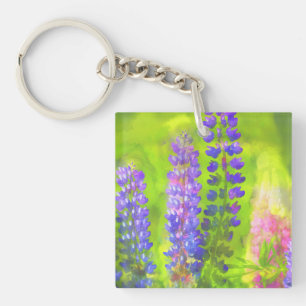 Lupine Painting - Original Flower Art Key Ring