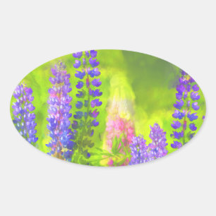 Lupine Painting - Original Flower Art Oval Sticker