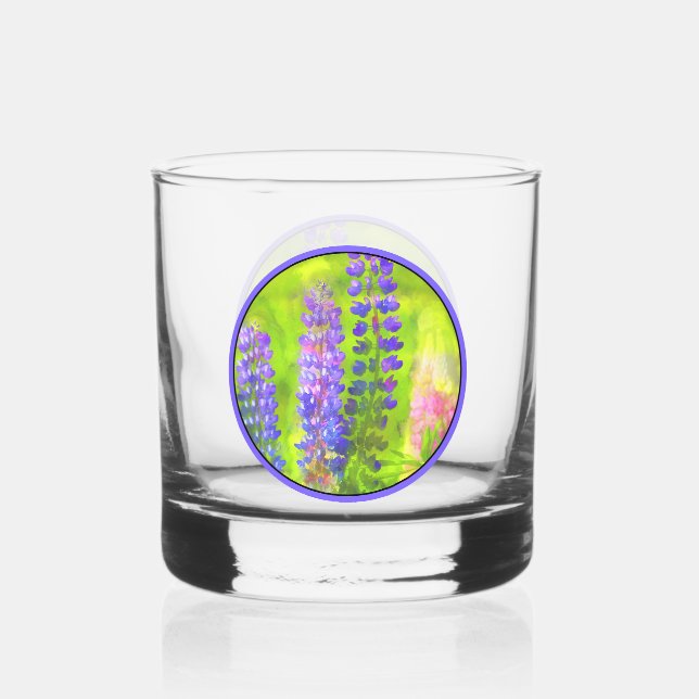 Lupine Painting - Original Flower Art Whiskey Glass (Front)