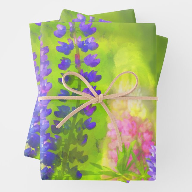 Lupine Painting Original Wildflower Art Wrapping Paper Sheet (In situ)