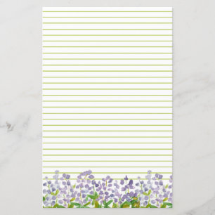 Lupine Wildflowers Monogram Green Lined Stationery
