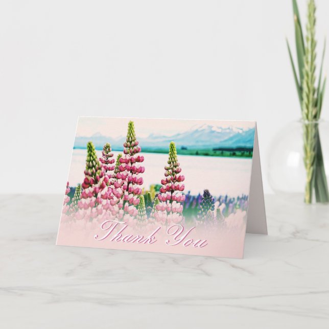 Lupins Flowers Thank You Mountains Nature Card (Front)
