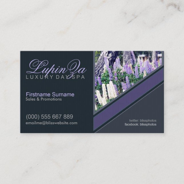 Lupins Purple Garden Health w/ Photo template Business Card (Front)