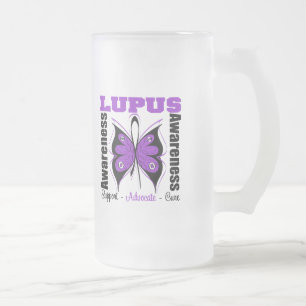Lupus Awareness Butterfly Frosted Glass Beer Mug