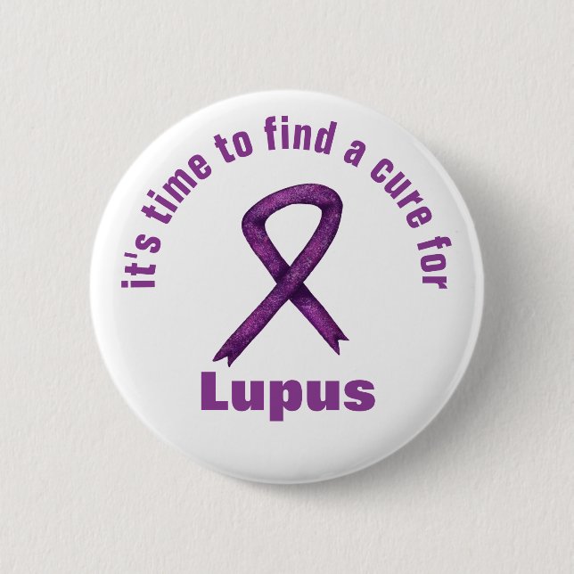 Lupus Awareness Month / Purple Ribbon Custom Text 6 Cm Round Badge (Front)