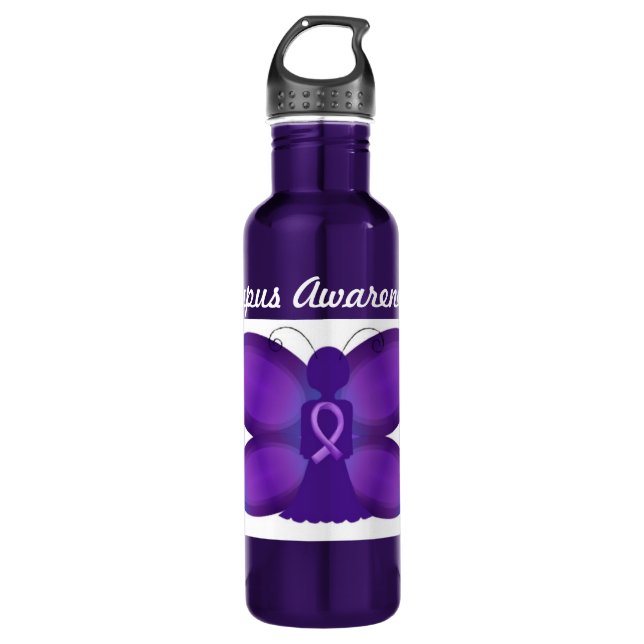 Lupus Awareness purple  butterfly fairy 710 Ml Water Bottle (Front)