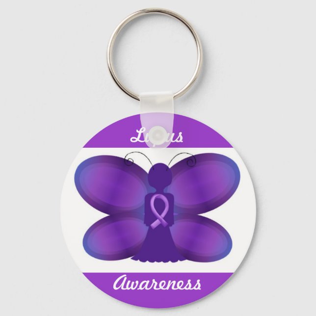 Lupus Awareness purple fairy butterfly Key Ring (Front)