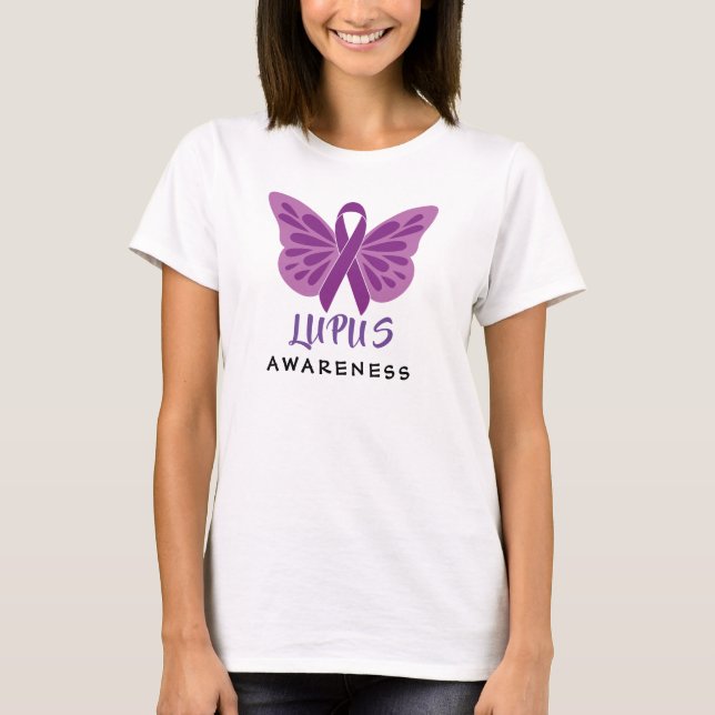 Lupus Awareness Purple Ribbon Butterfly T-Shirt (Front)