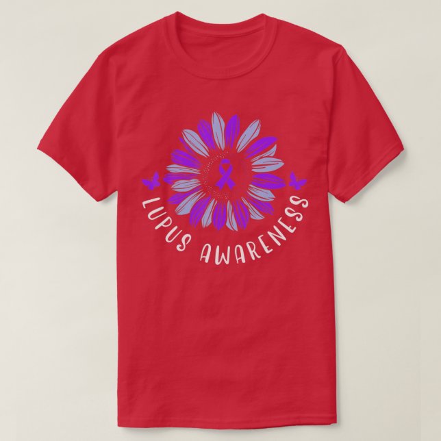 Lupus Awareness Purple Ribbon SLE Autoimmune Disea T-Shirt (Design Front)